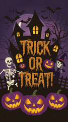 spooky halloween wallpaper with text "Trick or treat!"