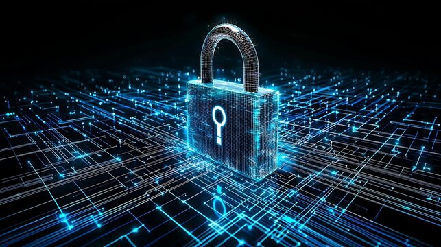 Secure Server Network with Digital Privacy Lock Symbol in Futuristic Setting