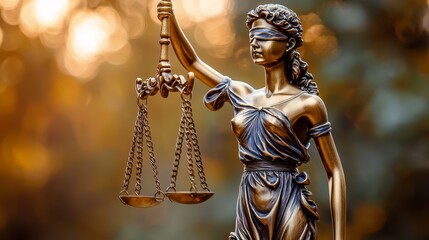 The bronze statue of Lady Justice with blindfold and scales symbolizes justice and law.
