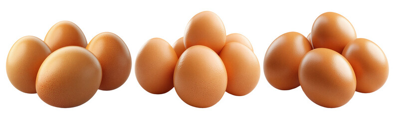 Eggs arranged in a neat set isolated on transparent background