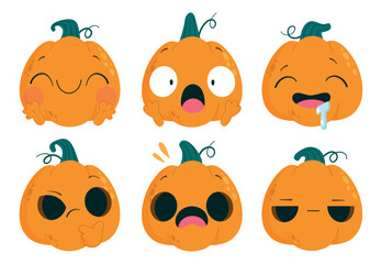 Naklejka premium Cute Pumpkin With Different Expresions
