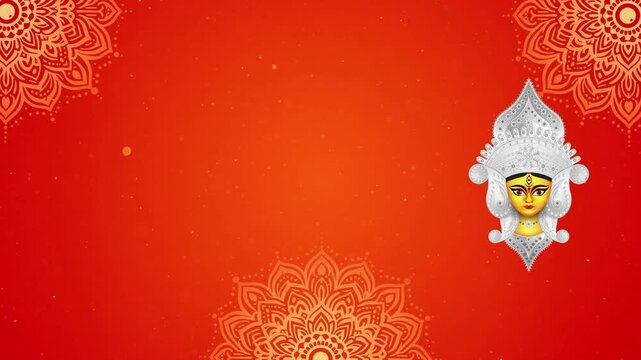 Indian religious durga puja festival background design with goddess durga face illustration, Goddess Durga Face in Happy Dussehra Subh Navratri .