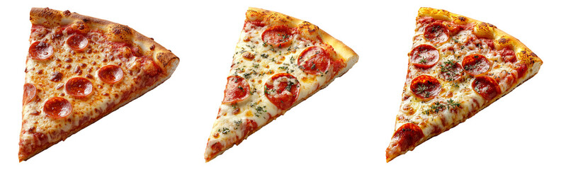 Slices of delicious pizza set isolated on transparent background