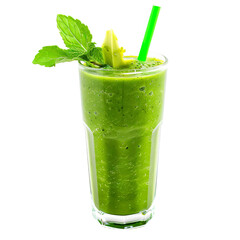 green smoothie with mint on isolated white background