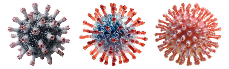Coronavirus particles in different shapes set isolated on transparent background