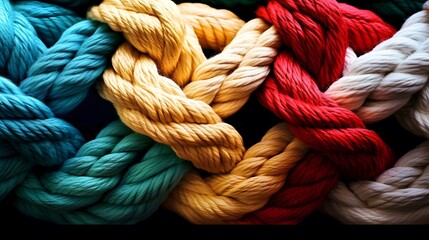 Unity in Diversity: Colorful Knotted Ropes Signifying Collaborative Strength for Achievement