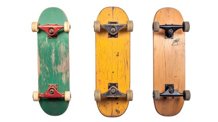 Old skateboards isolated on white background