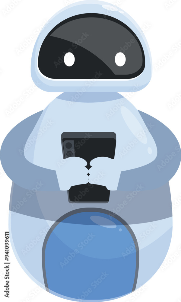 Poster friendly robot is holding a smartphone, showcasing the intersection of artificial intelligence and m