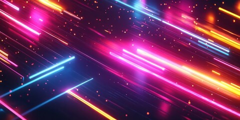 Abstract Neon Light Streaks with Glowing Particles