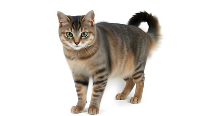 Fototapeta premium A gray tabby cat isolated on a white background