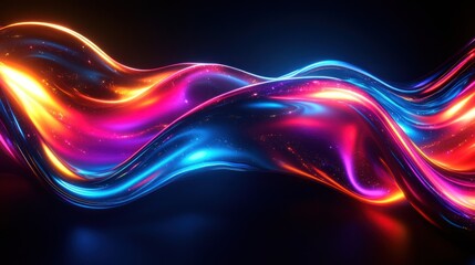 Abstract Neon Wave with Glitter and Reflections