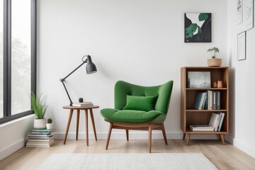 A Green Velvet Armchair in a Minimalist Living Room