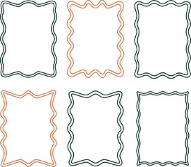 Set of rectangle frames with wavy edges. Rectangular shapes with wiggly borders.
