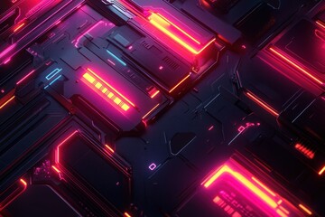 Obraz premium Abstract Futuristic Technology with Neon Lights