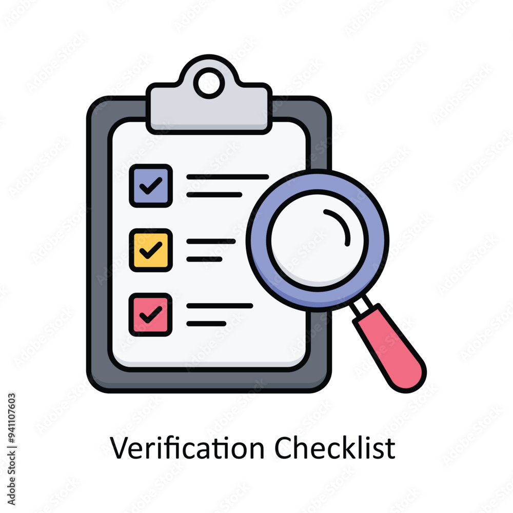Poster verification checklist vector filled icon design illustration. logistics delivery symbol on white ba
