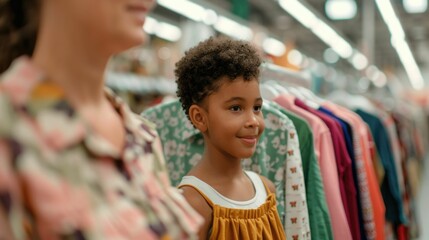 Parents and college age child exploring a thrift store discovering stylish budget friendly fashion and home decor items during a family shopping trip  Thrifting as a cost effective