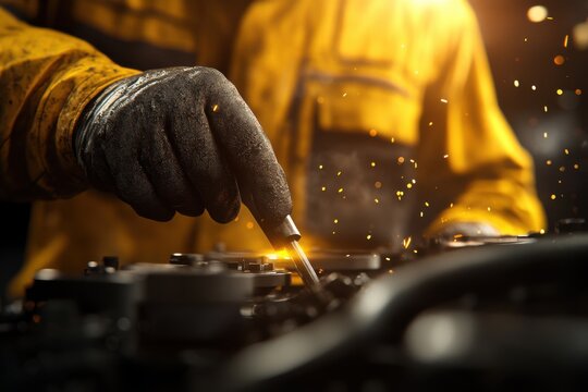 A skilled mechanic performs precise work on an engine, showcasing focus and expertise in automotive maintenance.
