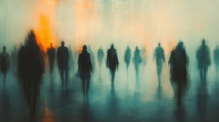 Fototapeta premium abstract composition of blurred human silhouettes in muted colors conveys sense of movement and anonymity in bustling crowd scene