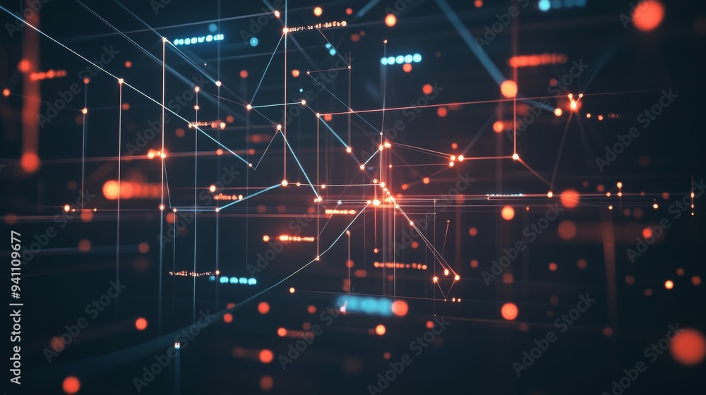 Poster abstract network of dots and lines connecting elements, symbolizing technology and communication