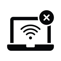 Laptop with internet signals and cross sign denoting concept icon of no internet connection