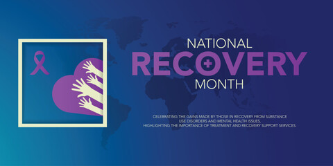 National Recovery Month is observed every September in the United States to raise awareness about mental health and substance use.Calligraphy Realistic Teal Ribbon. Banner poster, flyer and background