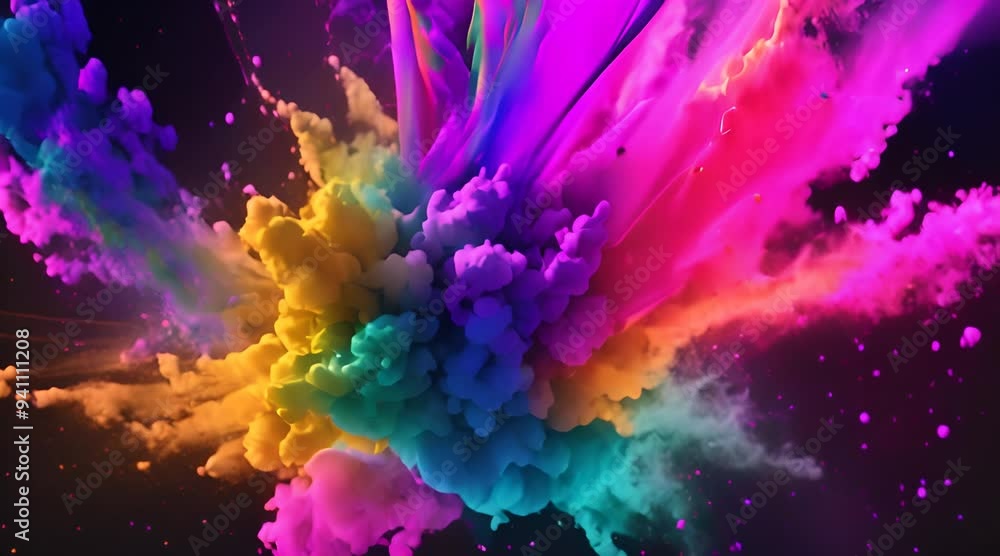 Aufkleber explosion of bright colorful paint on black background burst of multicolored powder abstract pattern