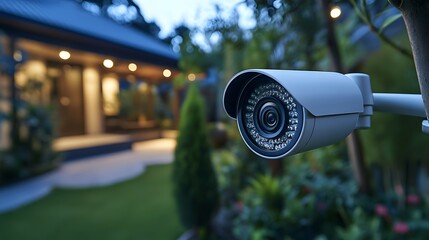 Security Camera on a House at Dusk.