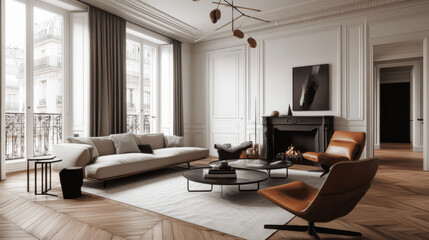 Scandinavian Interior Design in Modern Living Room of Parisian Apartment