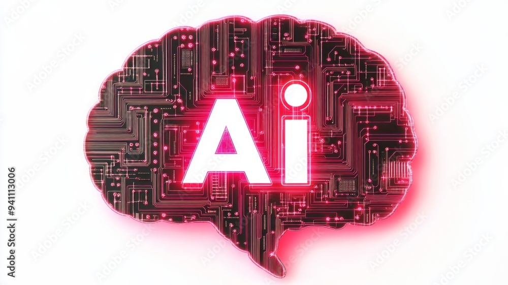 Poster a brain with a red outline and the letters ai inside