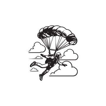 recommend clip art: sky diving vector, silhouette logo design, sky diving vector, illustration black and white 