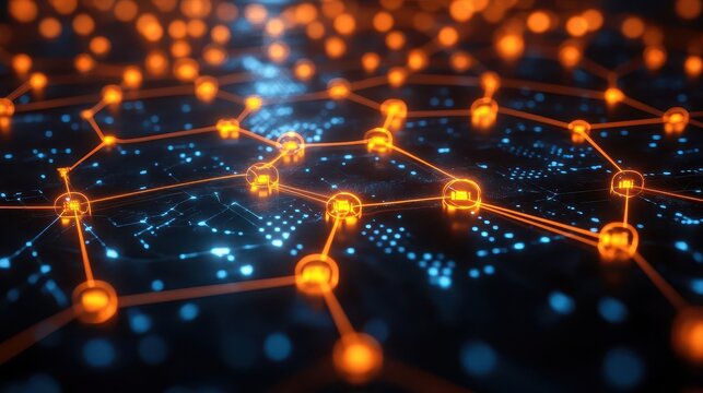 abstract visualization of softwaredefined networking with interconnected nodes and data streams represented by glowing lines on a dark background