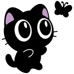 Adorable black cats playing with butterflies in a whimsical illustration for playful designs