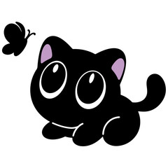 Adorable black cats playing with butterflies in a whimsical illustration for playful designs