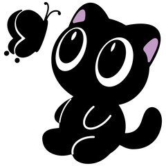 Adorable black cats playing with butterflies in a whimsical illustration for playful designs