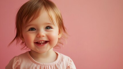 Naklejka premium A little girl with blonde hair and big blue eyes smiles sweetly at the camera.