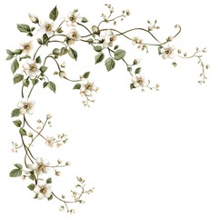 clip art oil painting of flower vines gracefully curling outward from the center, extending towards the top right and bottom left corners