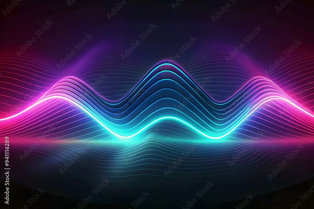 Poster vibrant neon wave patterns illuminating dynamic light flow