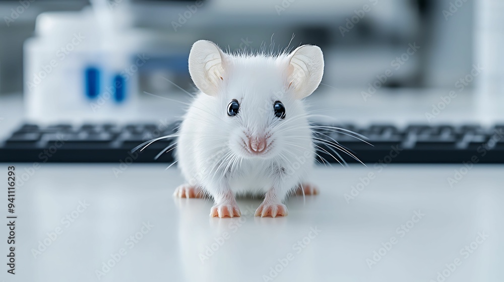 Poster ethical animal testing research: scientists analyzing data with copy space