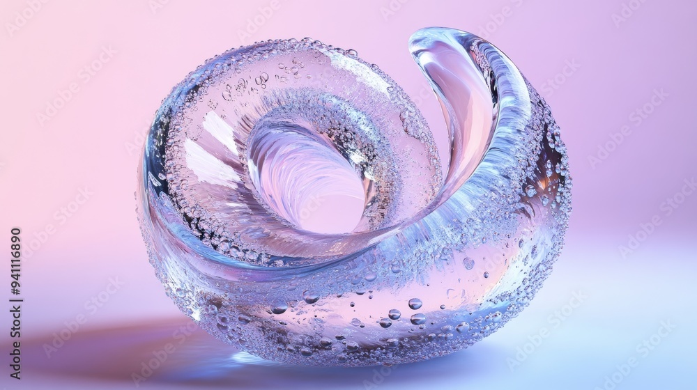 Poster crystal glass sculpture with intricate details and abstract design against a soft gradient backgroun