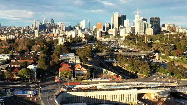 Highway construction site and project in Sydney of NSW, Australia &ndash; aerial 4k.
