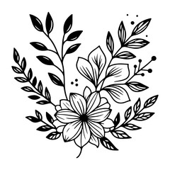 Intricate Floral Line Art Vector – Detailed Botanical Illustration