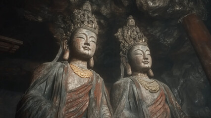Obraz premium Serene Cave with Detailed Deity Statues
