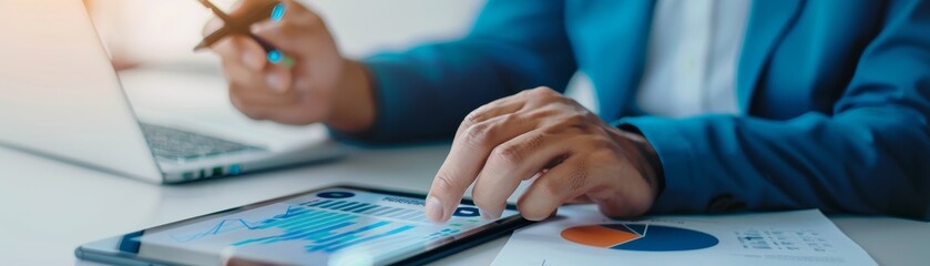 Businessman Analyzing Financial Data on Tablet