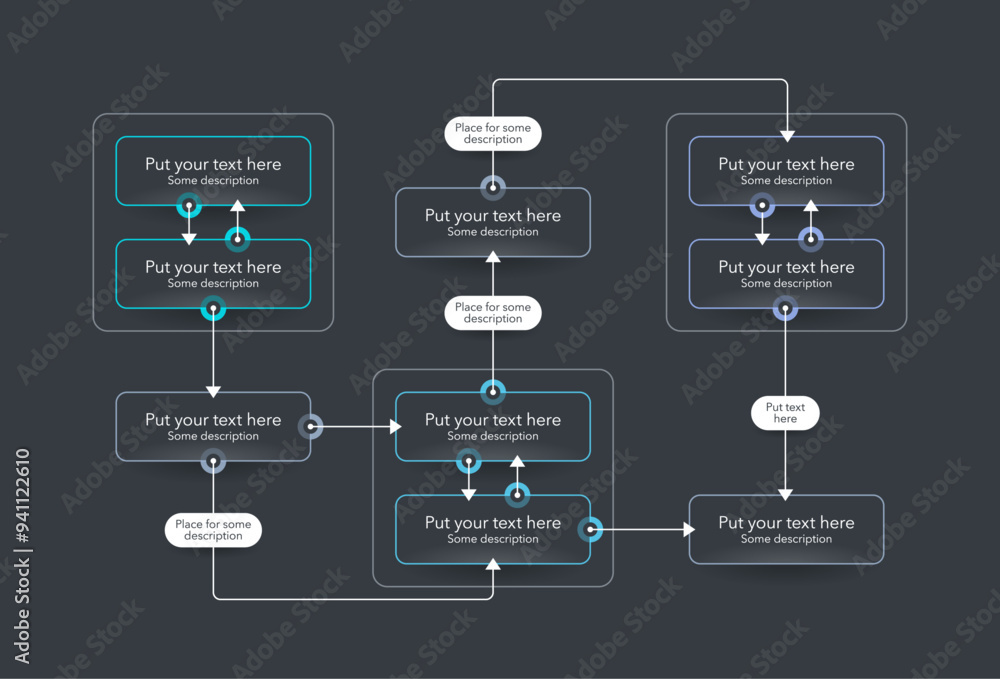 Aufkleber Modern infographic for process flow diagram - dark version. Flat design, easy to use for your website or presentation.