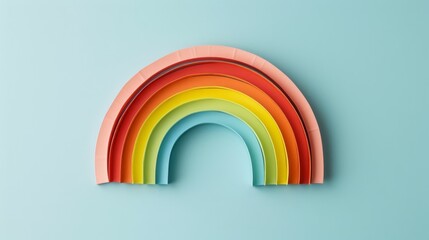 Fototapeta premium A captivating minimalist rainbow art piece on a pastel blue background infuses cheerfulness and simplicity into the visual.