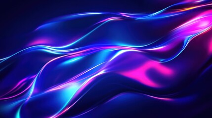 Abstract blue and pink neon waves on a dark background.