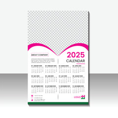 Calendar design 2025 template vector on color background, week start on Sunday,  Desk calendar 2025 design, minimal design , Corporate and Business planner template vector.
