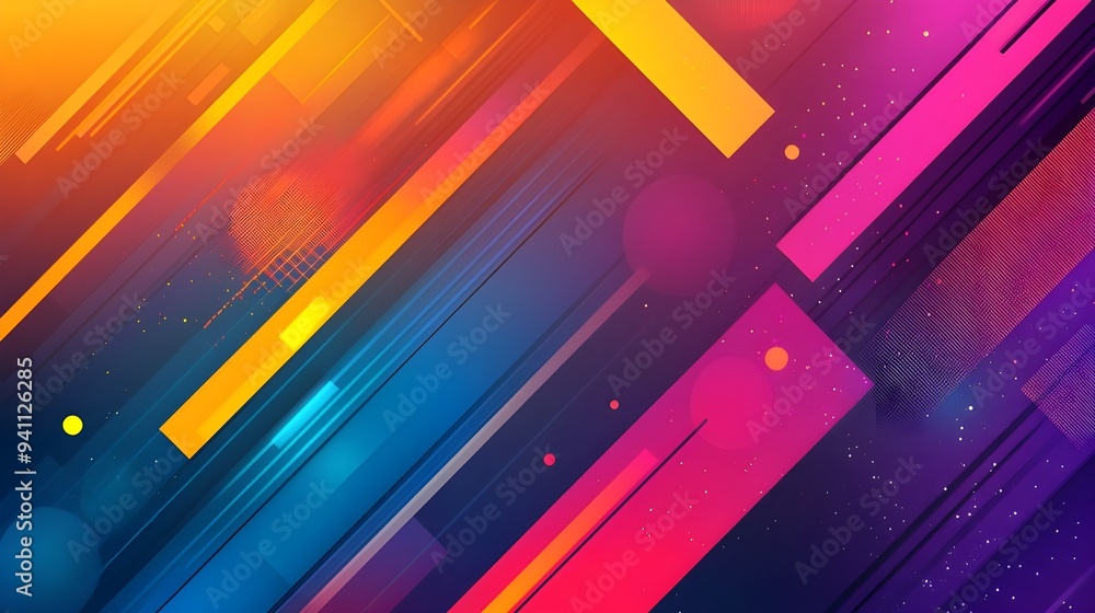 Poster a vibrant and modern background featuring abstract geometric shapes and lines in a blend of bold col