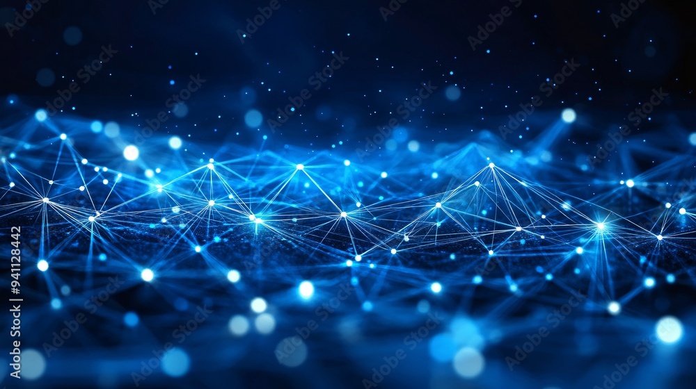 Aufkleber An abstract visualization of AI as a glowing neural network connecting various points of data across a dark background Stock Photo with copy space