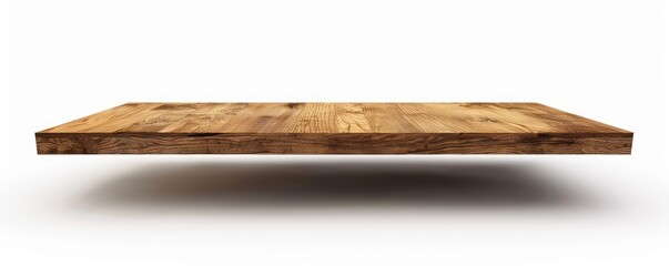 Simple wooden shelf floating against a white background